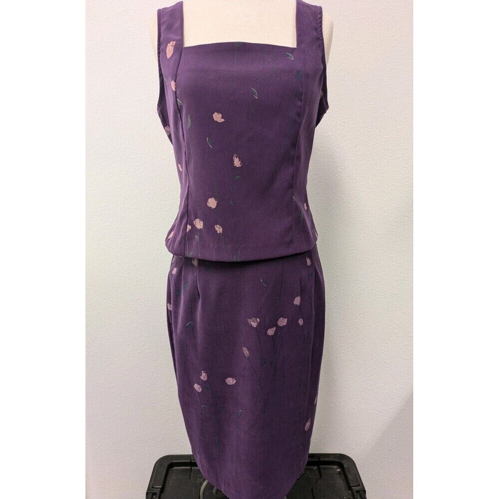 Vintage Y2K 2 pc Purple Floral Square Neck Top and Skirt sz 10/M Retro Coquette - Picture 5 of 16